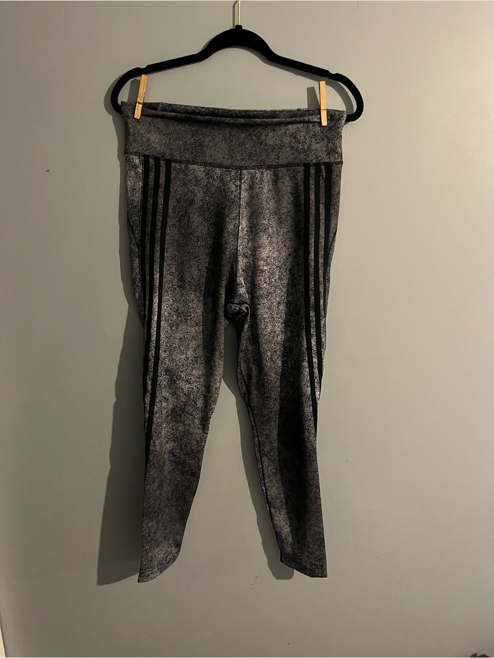 adidas Black Marled High-Waist Athletic Leggings size large seamless